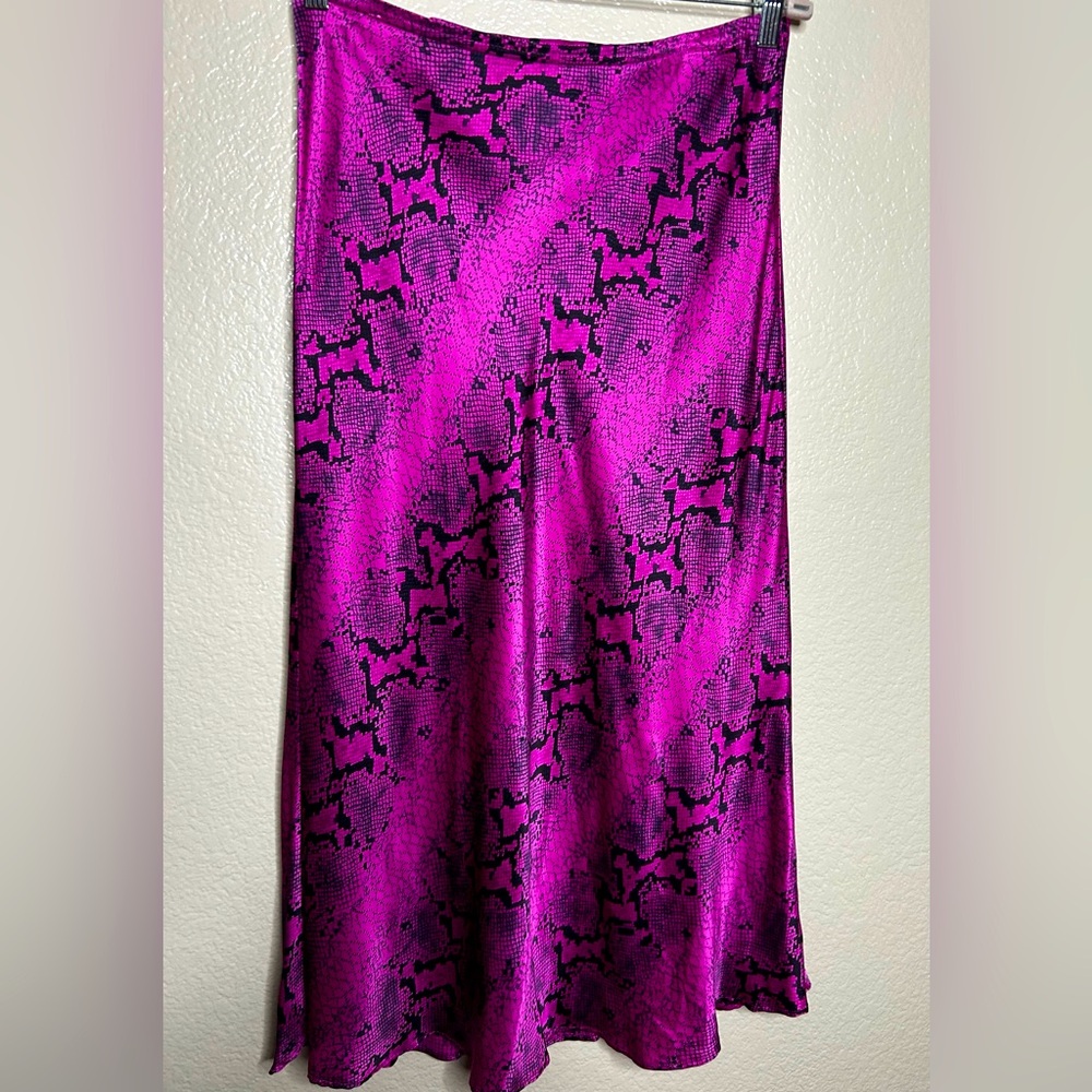 Karen Kane Magenta Pink & Black Snake Print Silk Slip Y2K Skirt Made In USA Med